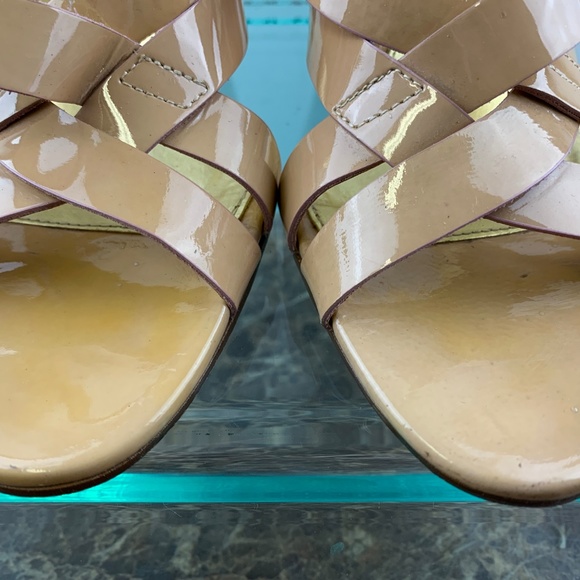 J Crew Italy Beige Patent Slingback Wedge Heels 7 - Picture 4 of 8